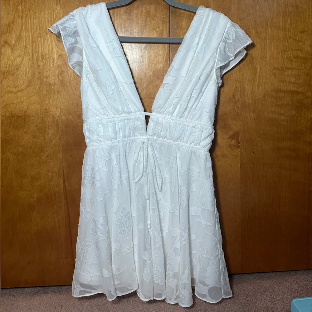 Lulus- All About The Flowers White Burnout Floral Ruffled Romper